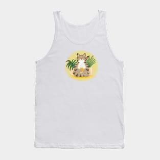 Relaxed cute cat drinking tea Tank Top